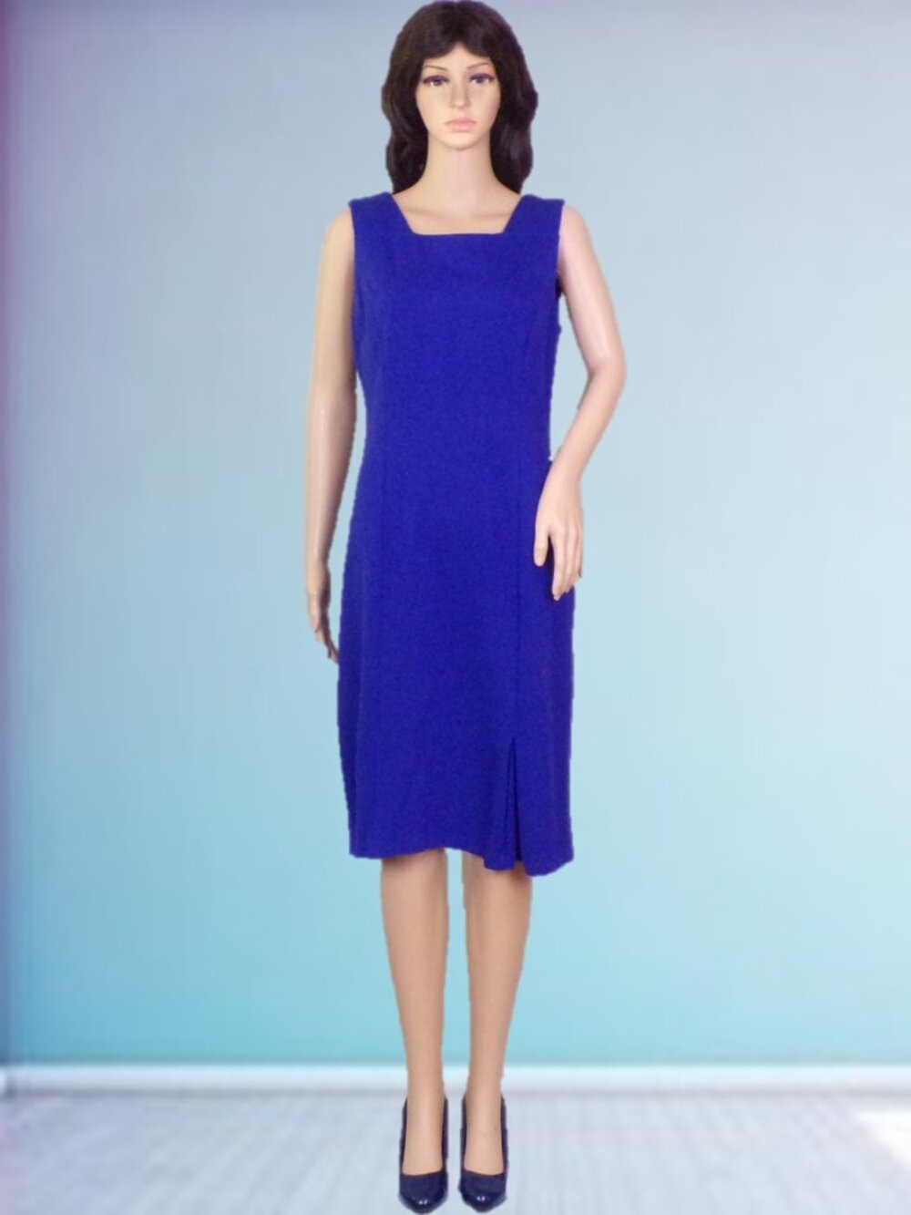 TALBOTS size 4 royal-blue sleeveless sheath dress rayon/nylon/spandex dry clean